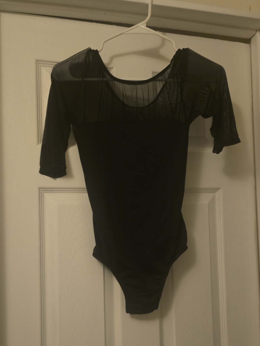 Natalie Dancewear Black Sheer Yoke Short Sleeve Bodysuit